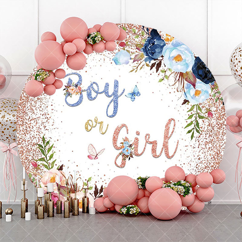 Aperturee - Floral Leaf Boy Or Girl Round Baby Shower Backdrop