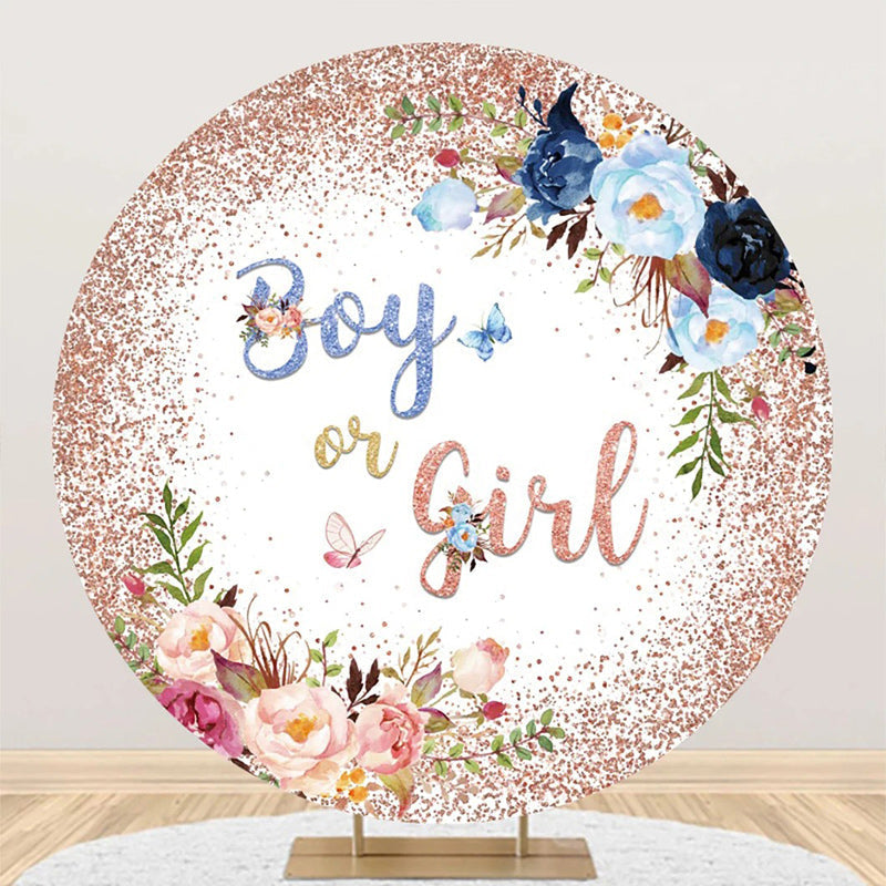 Aperturee - Floral Leaf Boy Or Girl Round Baby Shower Backdrop