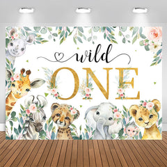 Aperturee - Floral Leaf Wild Animals Happy 1st Birthday Backdrop