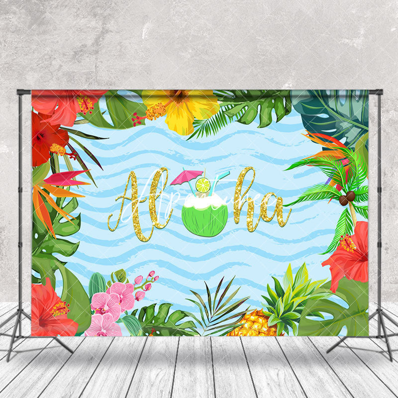 Aperturee - Floral Leaves Coconut Tropical Summer Photo Backdrop