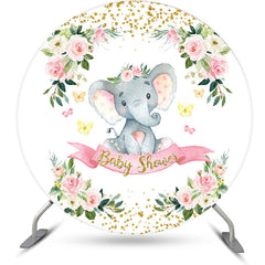 Aperturee - Floral Leaves Elephant Round Baby Shower Backdrop