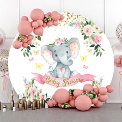 Aperturee - Floral Leaves Elephant Round Baby Shower Backdrop