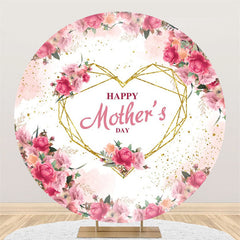 Aperturee - Floral Leaves Gold Heart Round Mothers Day Backdrop