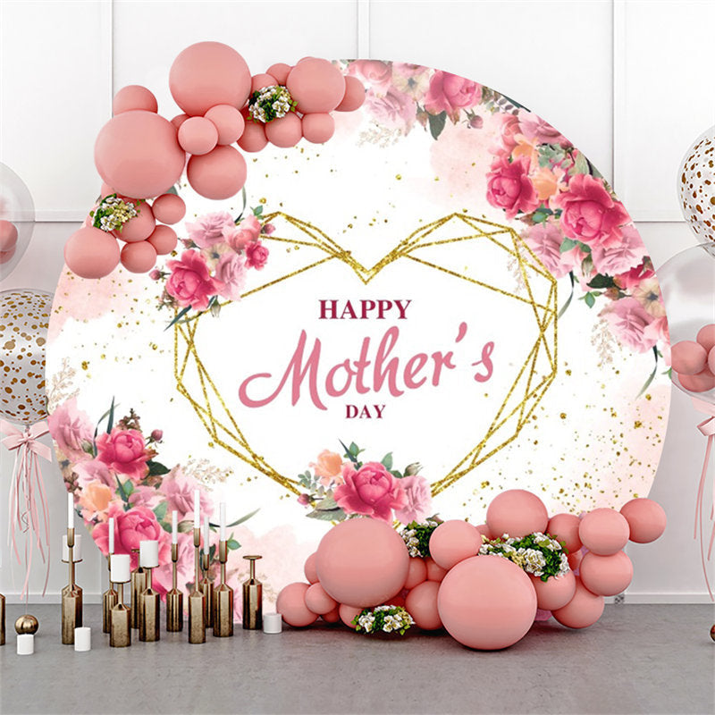 Aperturee - Floral Leaves Gold Heart Round Mothers Day Backdrop