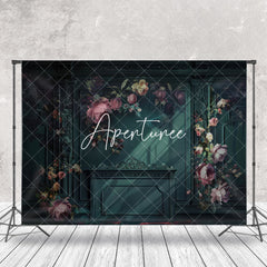 Aperturee - Floral Leaves Green Retro Wall Fine Art Backdrop