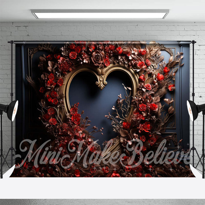 Aperturee - Floral Leaves Heart Shaped Valentines Day Backdrop