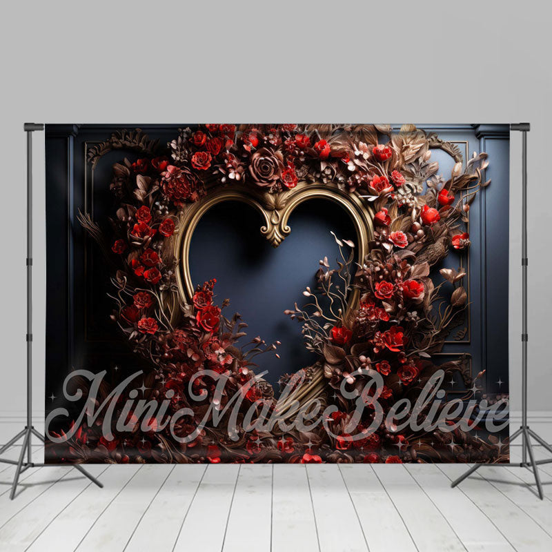 Aperturee - Floral Leaves Heart Shaped Valentines Day Backdrop