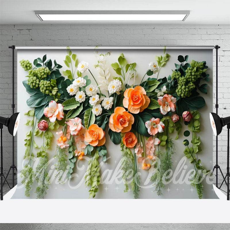 Aperturee - Floral Leaves White Wall Photography Spring Backdrop