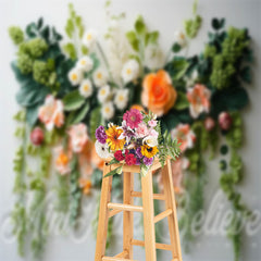 Aperturee - Floral Leaves White Wall Photography Spring Backdrop