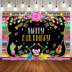 Aperturee - Floral Lights Cactus Guitar Leaves Birthday Backdrop