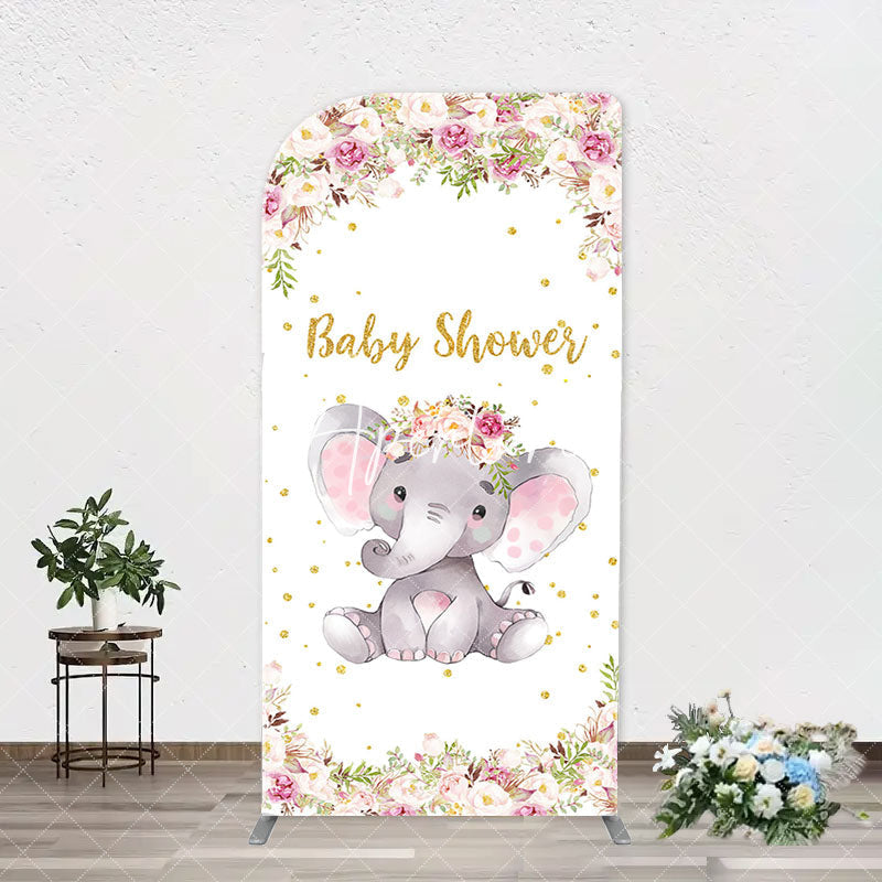 Aperturee - Floral Little Elephant Arch Baby Shower Backdrop