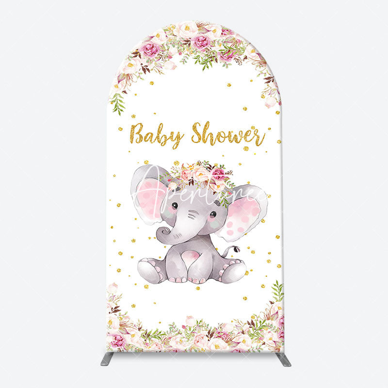 Aperturee - Floral Little Elephant Arch Baby Shower Backdrop