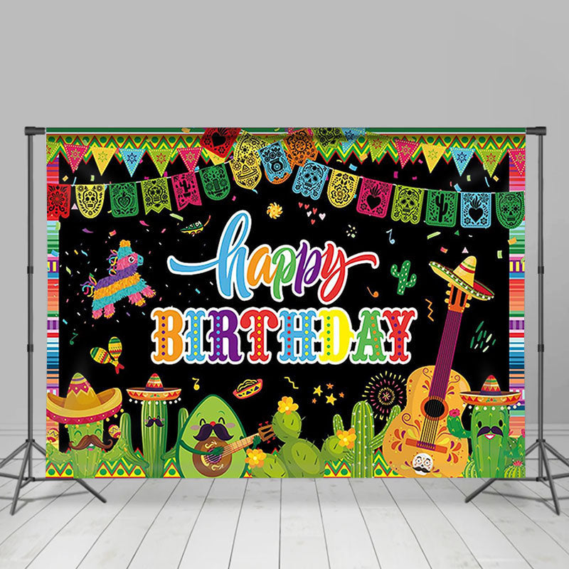 Aperturee - Floral Mexican Fiesta Happy Birthday Backdrop for Kids