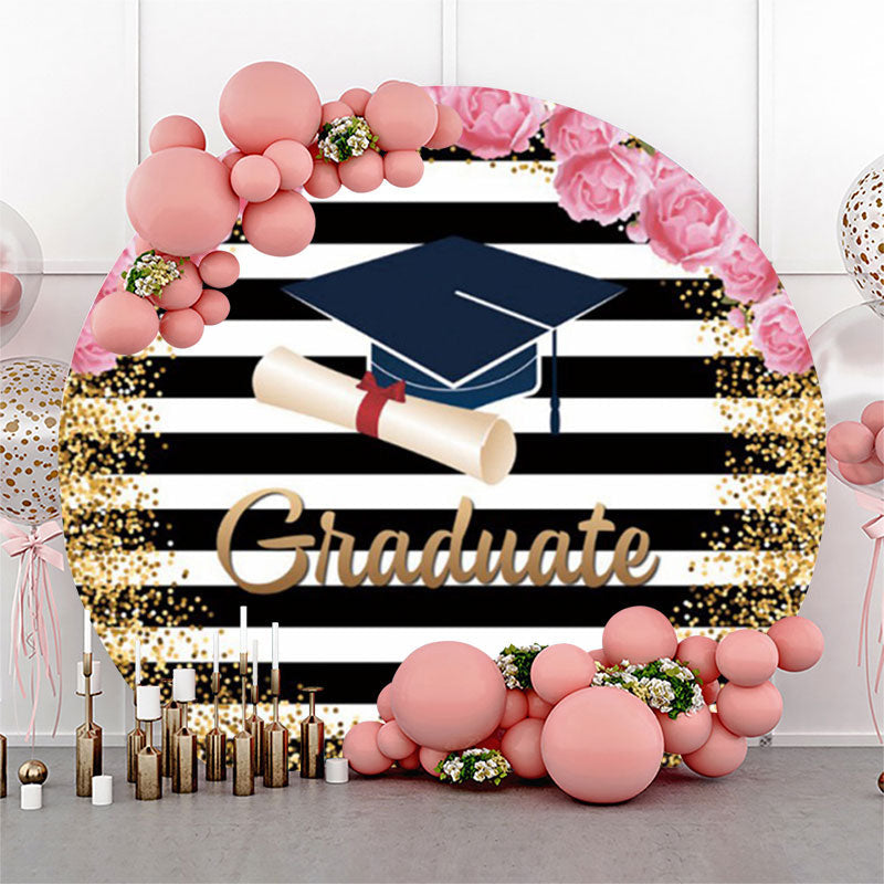 Aperturee Floral Mortarboard Glitter Stripe Circular Grad Backdrop