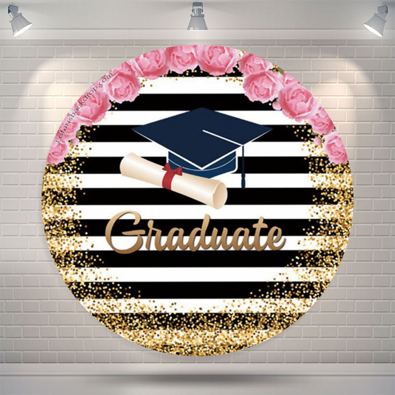 Aperturee Floral Mortarboard Glitter Stripe Circular Grad Backdrop