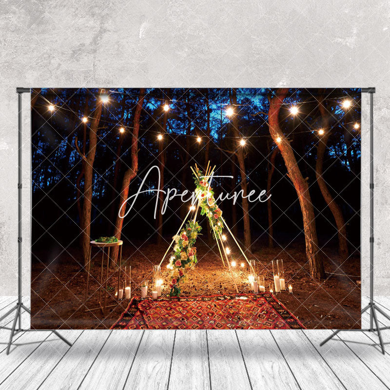 Aperturee - Floral Night Forest Valentines Day Photo Backdrop