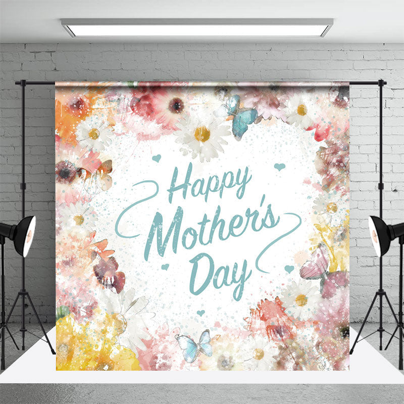 Aperturee - Floral Painting White Happy Mothers Day Backdrop