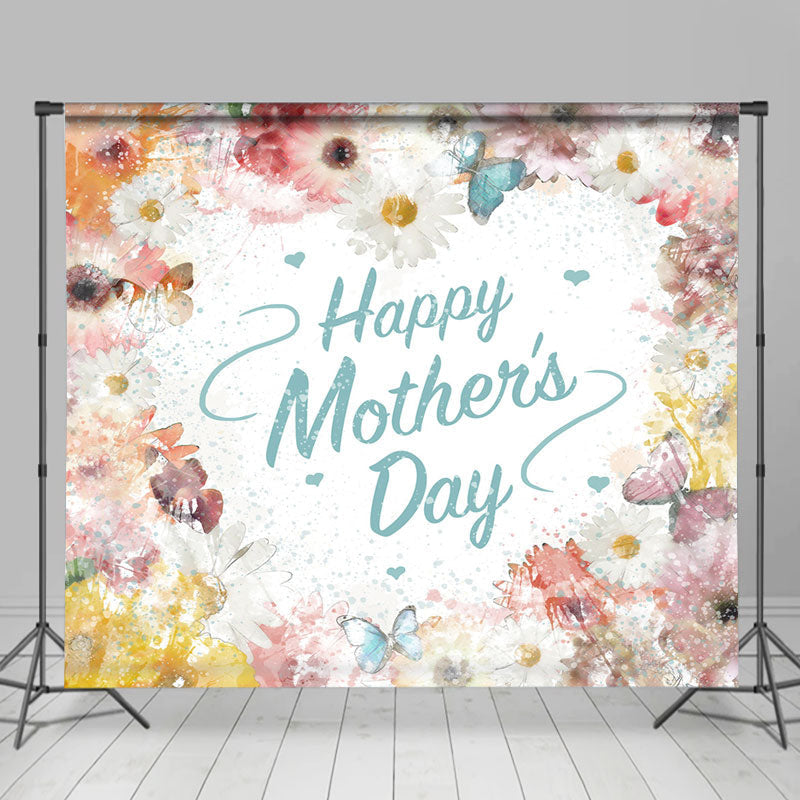 Aperturee - Floral Painting White Happy Mothers Day Backdrop