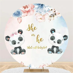 Aperturee - Floral Panda She Or He Round Gender Reveal Backdrop