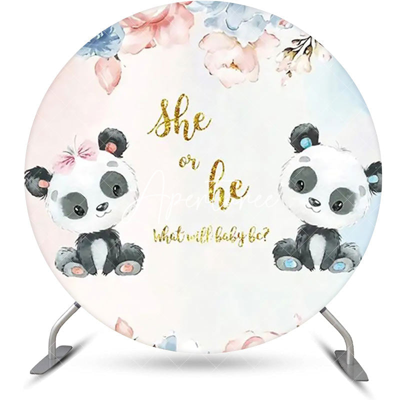 Aperturee - Floral Panda She Or He Round Gender Reveal Backdrop