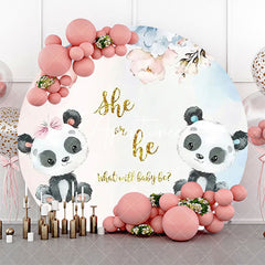 Aperturee - Floral Panda She Or He Round Gender Reveal Backdrop