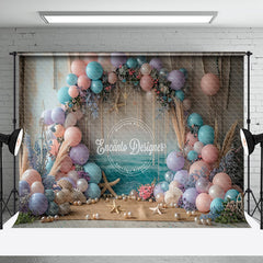 Aperturee - Floral Pearl Balloons Coastal Cake Smash Backdrop