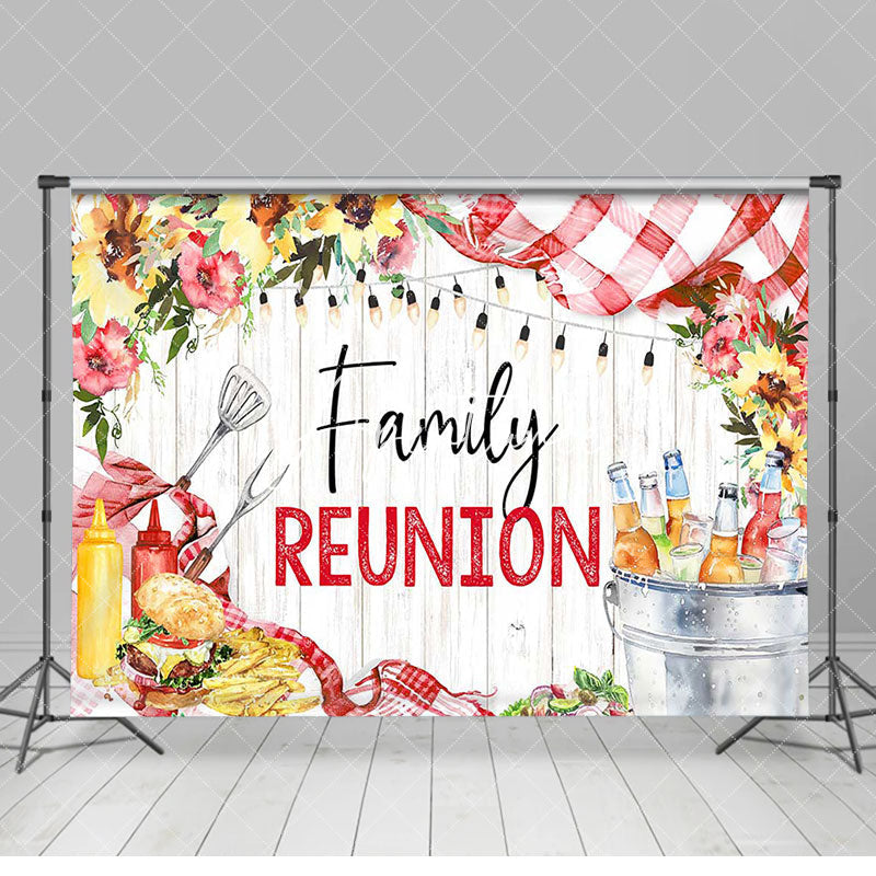 Aperturee - Floral Picnic Food Wooden Family Reunion Backdrop