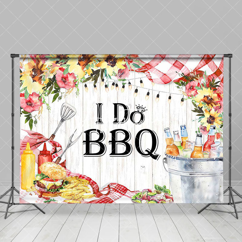 Aperturee - Floral Picnic Wooden I Do Bbq Wedding Party Backdrop