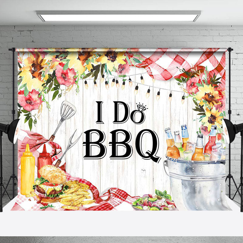 Aperturee - Floral Picnic Wooden I Do Bbq Wedding Party Backdrop