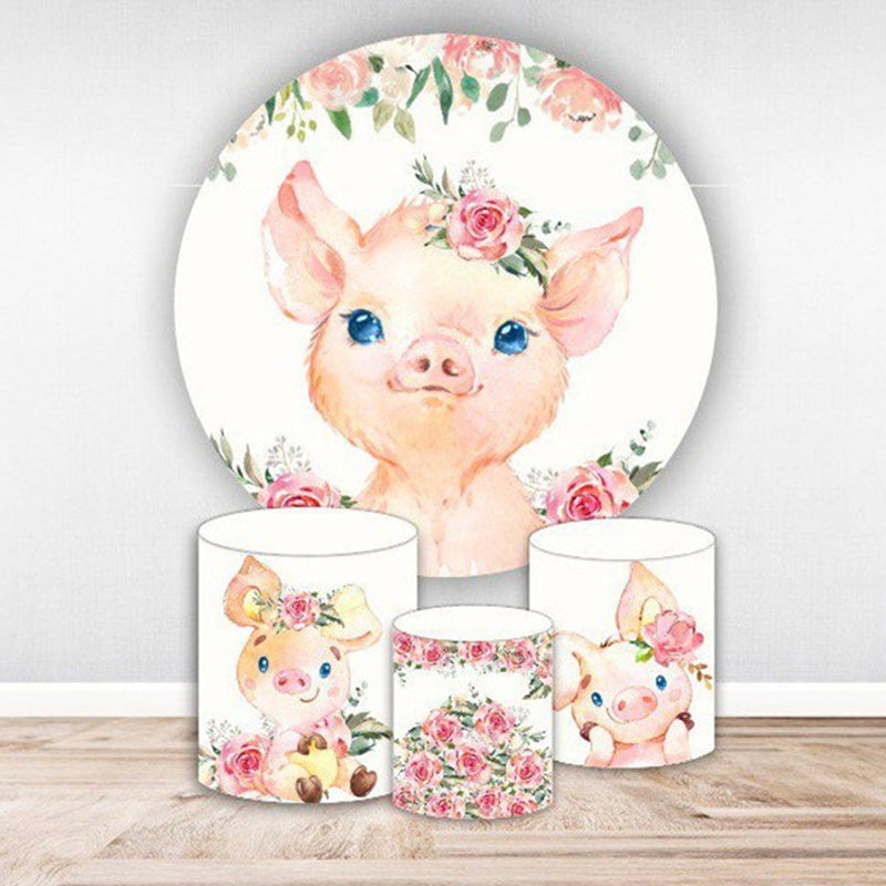 Aperturee Floral Pig Simple Baby Shower Backdrop Kit For Girls