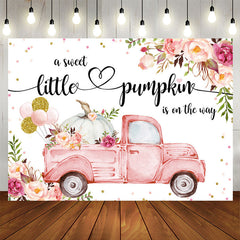 Aperturee - Floral pink car with pumpkin baby shower Backdrop