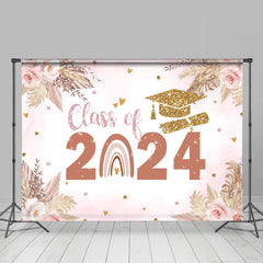 Aperturee - Floral Pink Class Of 2024 Rainbow Grad Photo Backdrop