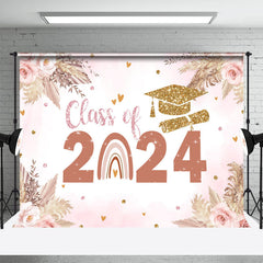 Aperturee - Floral Pink Class Of 2024 Rainbow Grad Photo Backdrop