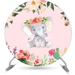 Aperturee - Floral Pink Elephant Round Baby Shower Backdrop