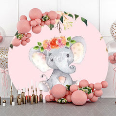 Aperturee - Floral Pink Elephant Round Baby Shower Backdrop