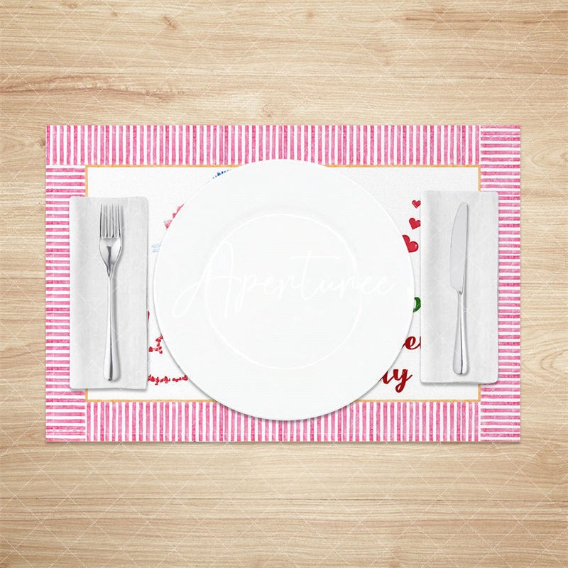 Aperturee - Floral Pink Heart Mothers Day Set Of 4 Placemats