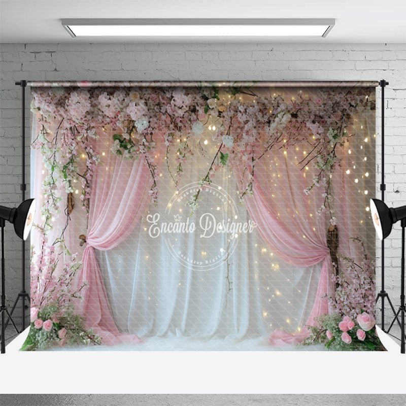 Floral Pink White Curtain Light Photography Backdrop - Aperturee