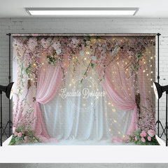 Aperturee - Floral Pink White Curtain Light Photography Backdrop