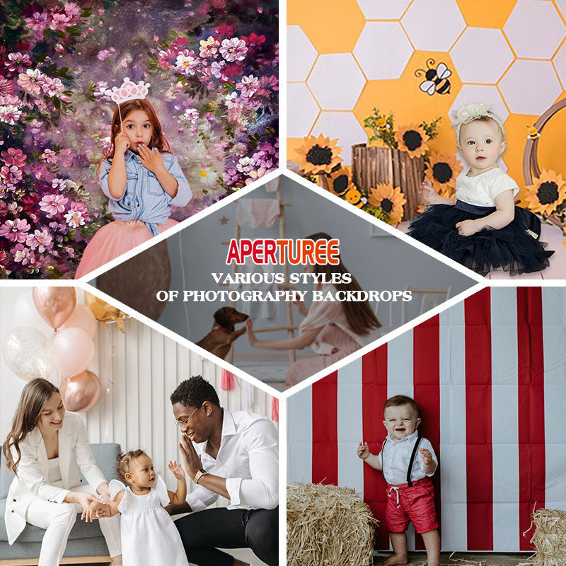 Aperturee - Floral Pink White Stripe Backdrop For Mothers Day