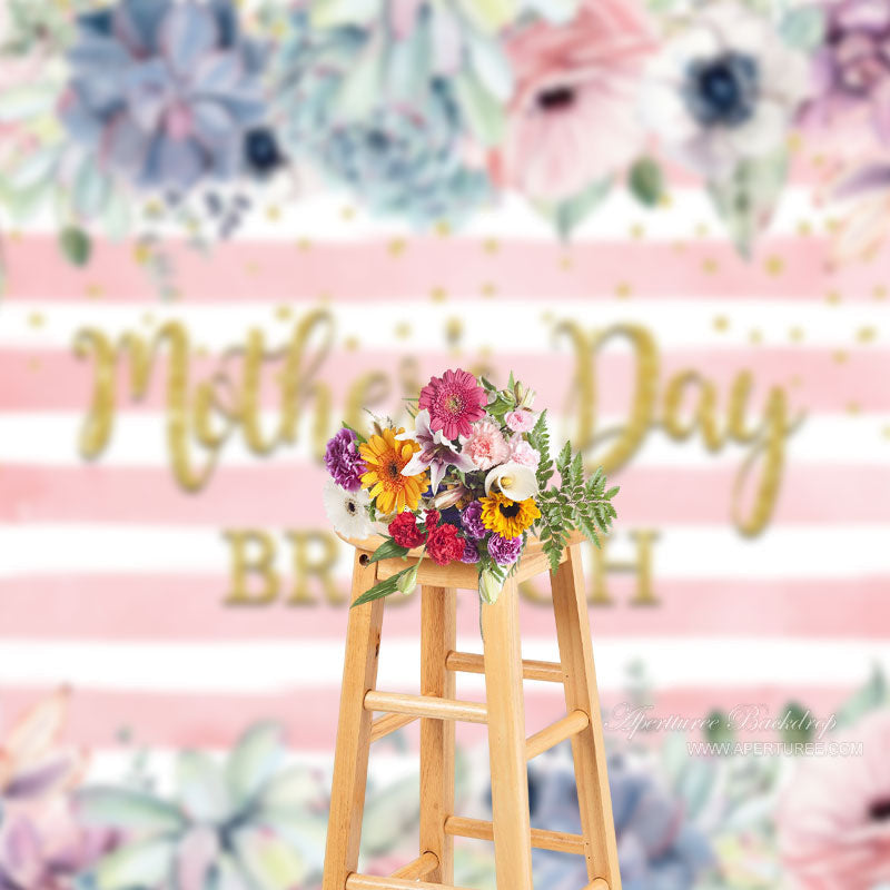 Aperturee - Floral Pink White Stripe Backdrop For Mothers Day