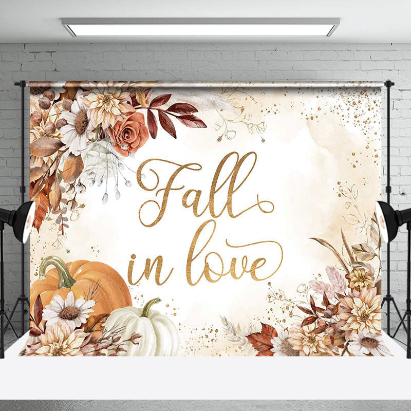 Aperturee - Floral Pumpkin Fall In Love Autumn Wedding Backdrop