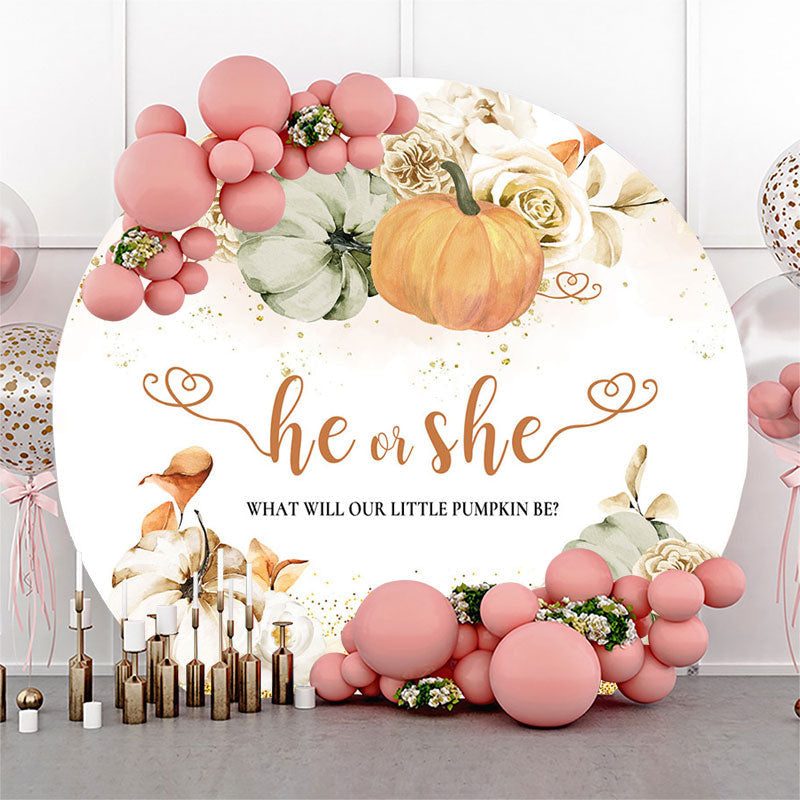 Aperturee Floral Pumpkin He Or She Round Gender Reveal Backdrop