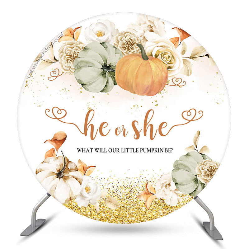 Aperturee Floral Pumpkin He Or She Round Gender Reveal Backdrop