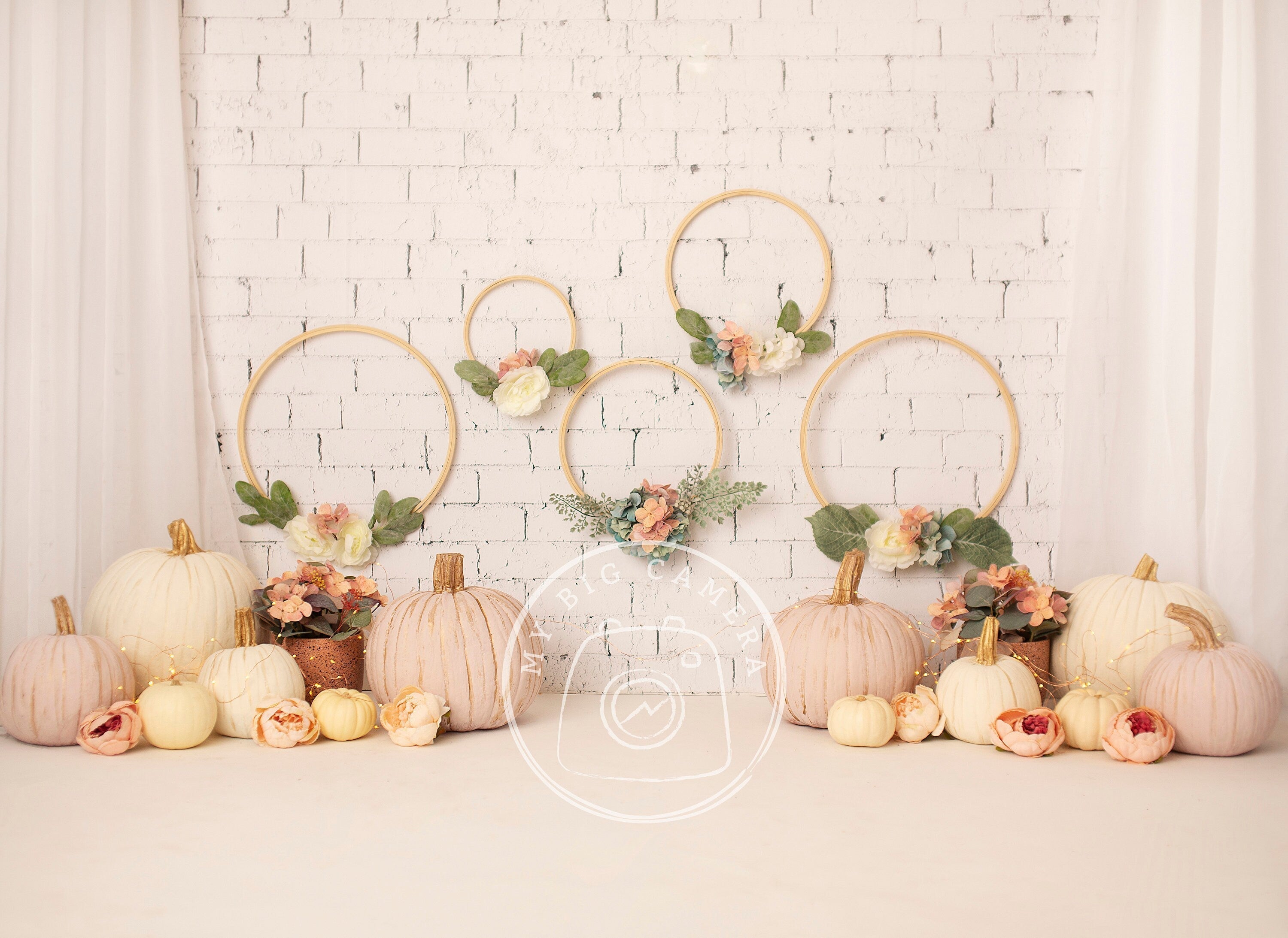 Aperturee - Floral Pumpkins Autumn Halloween Cake Smash Backdrop