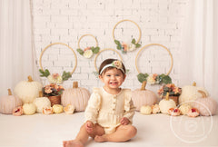 Aperturee - Floral Pumpkins Autumn Halloween Cake Smash Backdrop