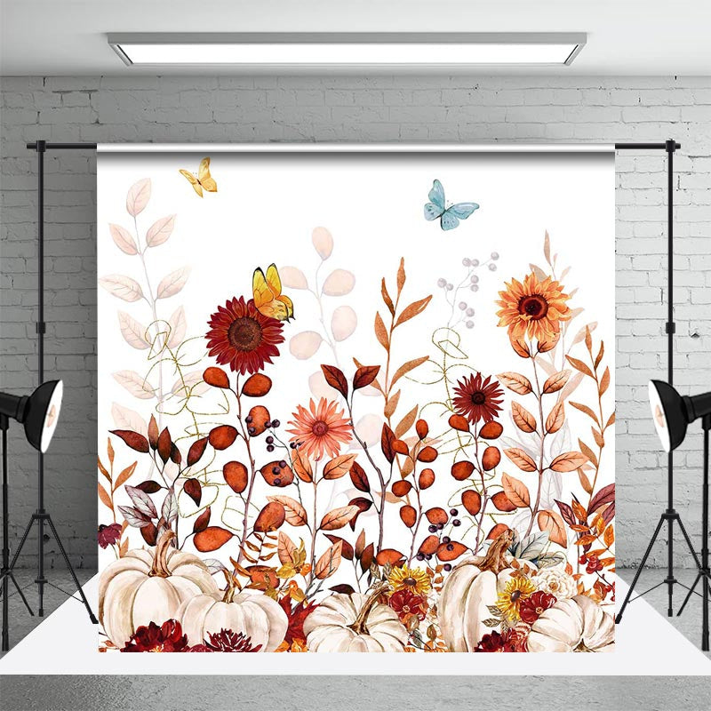 Aperturee - Floral Pumpkins Butterflies Thanksgiving Backdrop