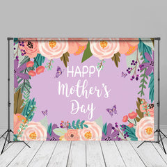 Aperturee - Floral Purple Butterfly Happy Mothers Day Backdrop