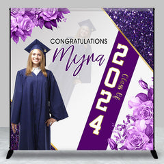 Aperturee - Floral Purple Custom Photo Graduation Party Backdrop