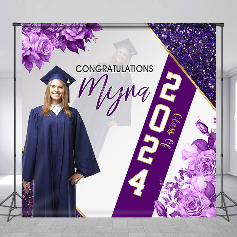 Aperturee - Floral Purple Custom Photo Graduation Party Backdrop