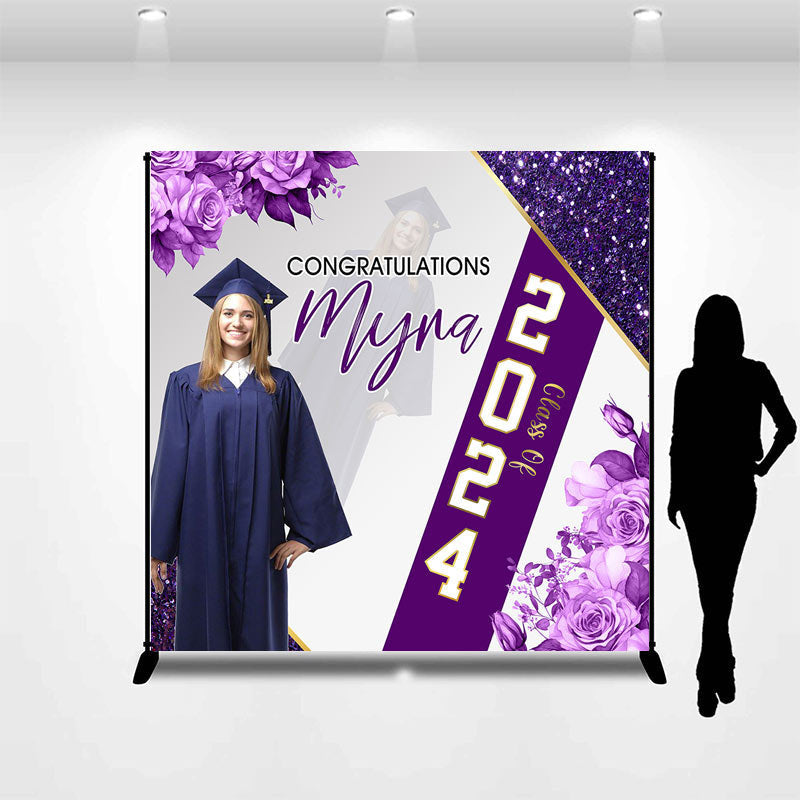 Aperturee - Floral Purple Custom Photo Graduation Party Backdrop